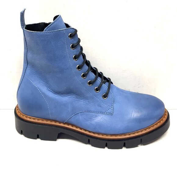 MIZ MOOZ LEATHER BOOTS LACE UP SIDE ZIP BLUE 37EU / 7US NEW # Z-60 - Picture 3 of 5